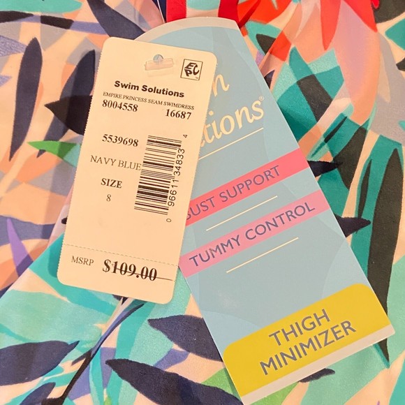 NWT Swim Solutions Modest Swim Suit Dress Thigh Minimizer Multicolor Sz 8 - Picture 2 of 6